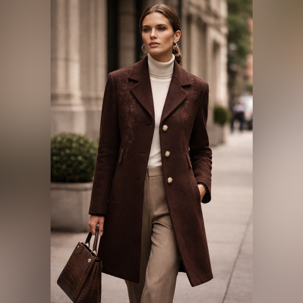 NYGÅRD Collection Wool Angora Coat | Deerskin Chamois Floral Appliqué | Size 10